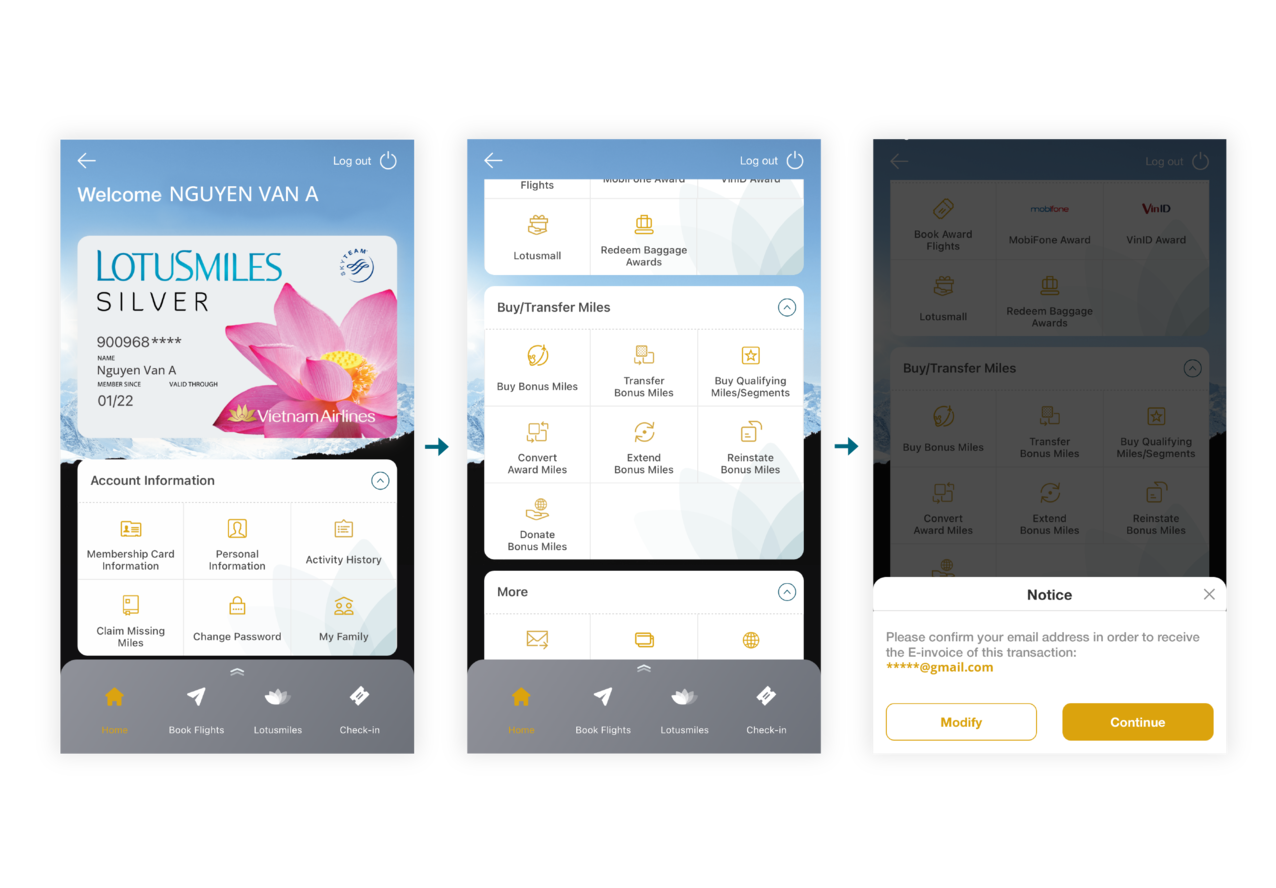 Instructions for extending bonus miles on the app 2.